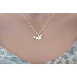 Sterling Silver Humpback Whale Charm with Heart Cutout Necklace